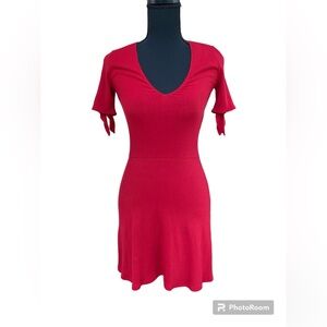 Reformation Women's Mini Dress Red V Neck Tie Sleeve Size S